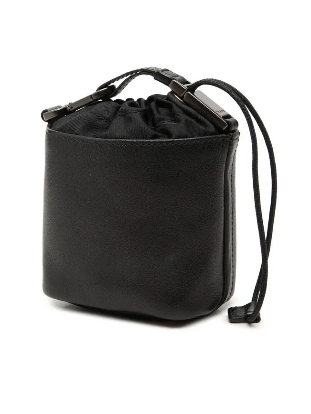 Prada Pouch Drawstring Black Leather Nylon